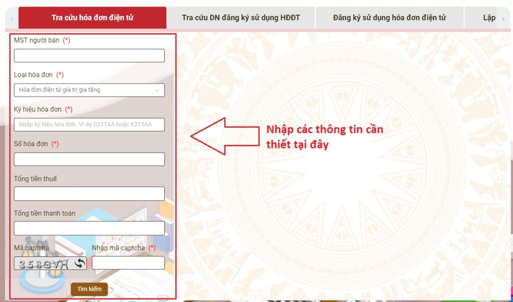 Giao diện tra cứu hóa đơn điện tử