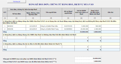 Bảng kê 01-2/GTGT của tờ khai thuế GTGT khấu trừ 01/GTGT