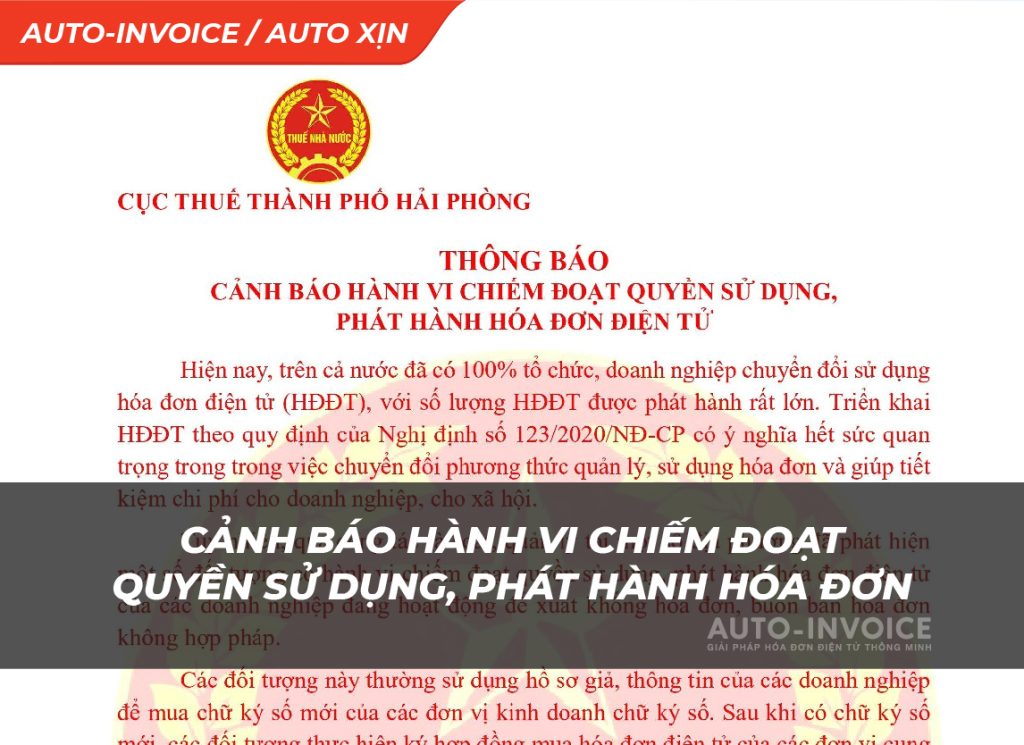 Cảnh báo hành vi chiếm đoạt quyền sử dụng, phát hành hóa đơn của các doanh nghiệp để xuất khống hóa đơn