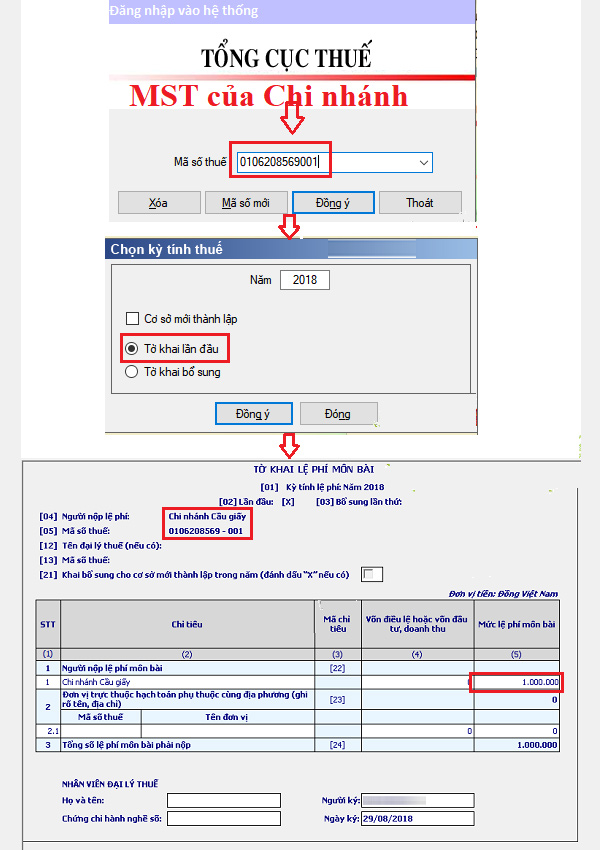 Cách lập tờ khai thuế môn bài cho văn phòng đại diện, chi nhánh khác tỉnh
