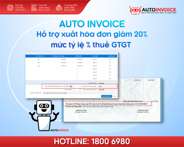 Auto Invoice hỗ trợ xuất hóa đơn giảm 20% mức tỷ lệ % thuế GTGT từ 1/7/2023 với hộ kinh doanh và cá nhân kinh doanh